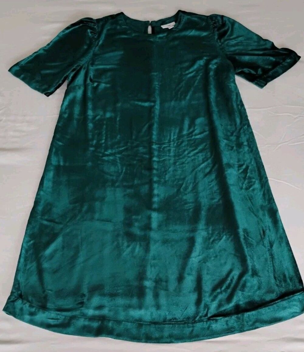 J Jill Puff Sleeve Crushed Velvet Shift Dress Teal Green Sz M NWOT Party Holiday